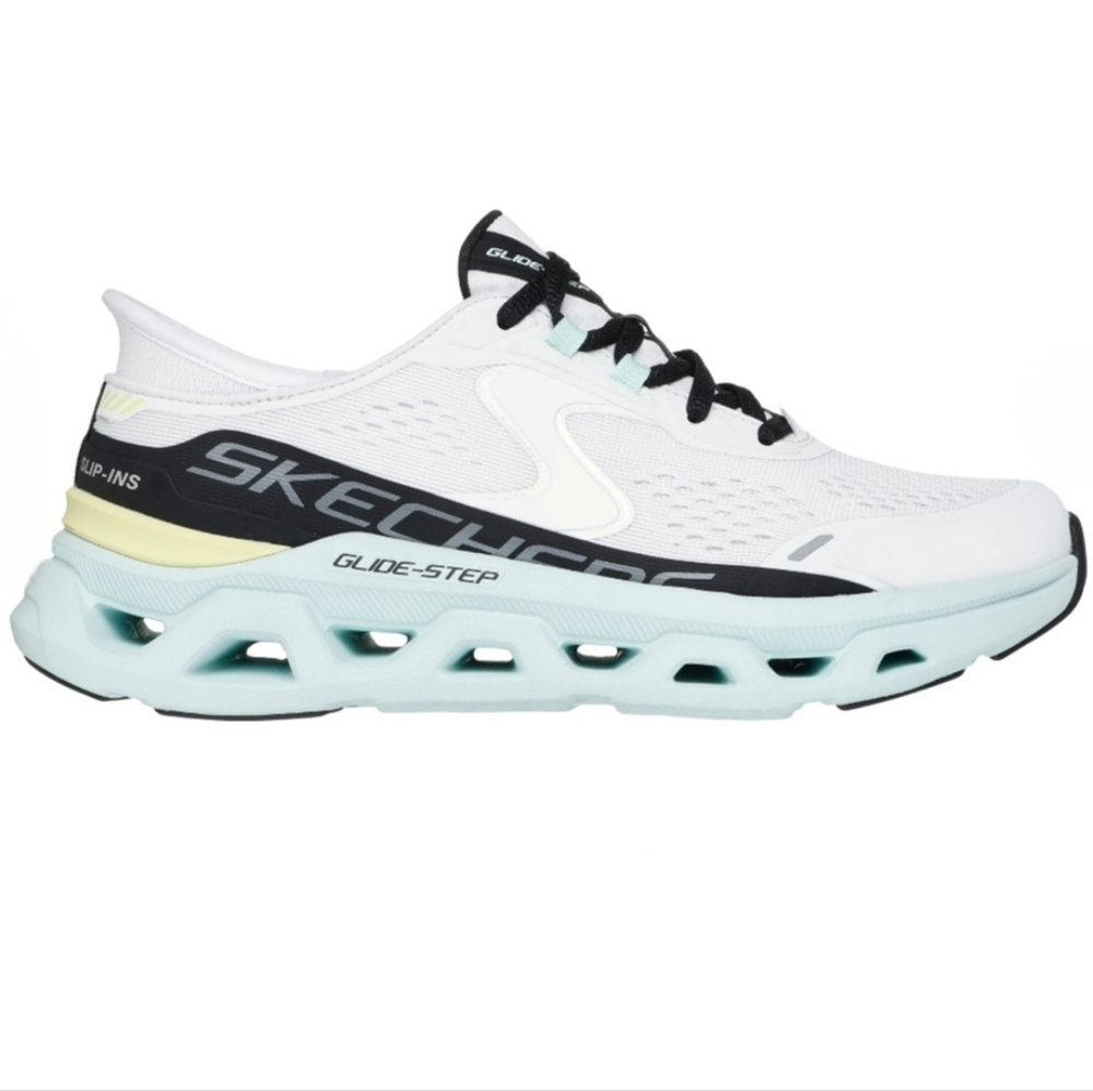 Skechers White Black Mint Glide-Step Running Sneakers